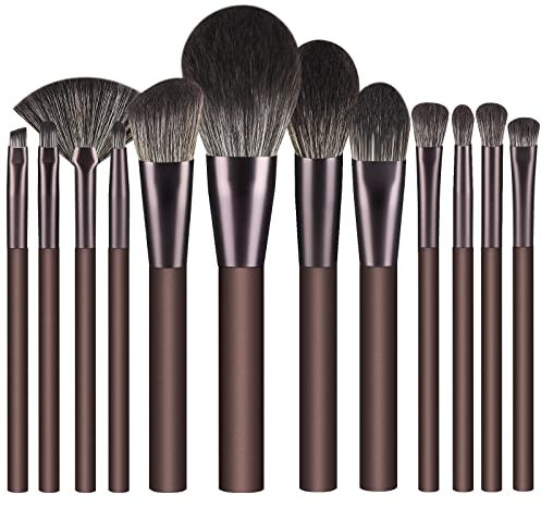 Makeup Brushes 12 Pcs Makeup Brush Set Premium Synthetic Bristles Foundation Make Up Brushes Concealers Eyeshadow Professional Make-up Brush Sets (Coffee)