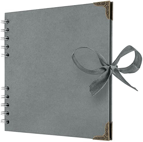 Bstorify Square Scrapbook Photo Albums 36 Pages (18 x 18 Cm) Grey | Thick Paper, Metal Corners, Ribbon Closure - Ideal for Your Scrapbooking Albums, Art & Craft Projects (Grey, 18 x 18 Cm)