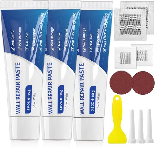 SEISSO Spachtelmasse Weiß Innen, 3x 100g Wandreparatur Crème, 4x Wandreparatur Patch, Wand Graffiti, Kratzer, Risse, Peeling, Wandreparaturset