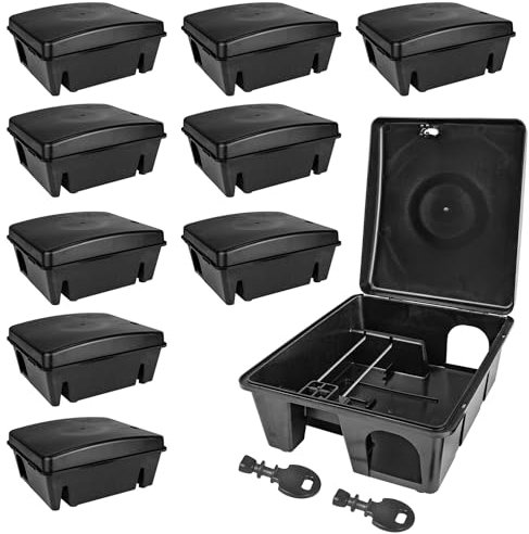 10x Köderstation Ratten Mäuse Köderbox Garten Mausfalle Rattenköderbox Box Rattenfalle Rattenköderstation Kinder- Haustiersicher Mäusebox Koederbox Gift Petigi