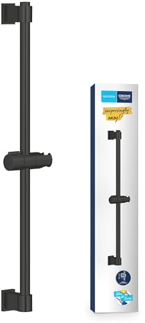 GROHE Vitalio Universal QuickFix - Shower Rail 60 cm with Adjustable Wall Holders, Glide Element and Swivel Holder (with Screws and Dowels, Easy to Fit QuickGlue), Matt Black, 277242431