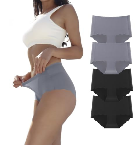 Dumwis Culotte Femme sans Couture Hipster Invisibles sous-vêtements Taille Haute Elasticité Slip Microfibre Doux Respirant Sport Shorties Lot de 4