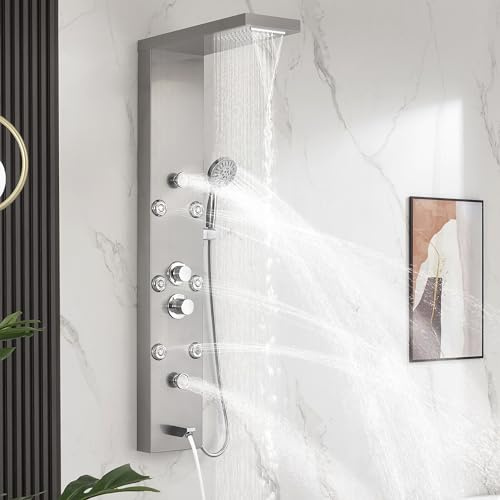 DELAVIN Stainless Steel Shower Tower, 5-Function Shower Panel Tower System