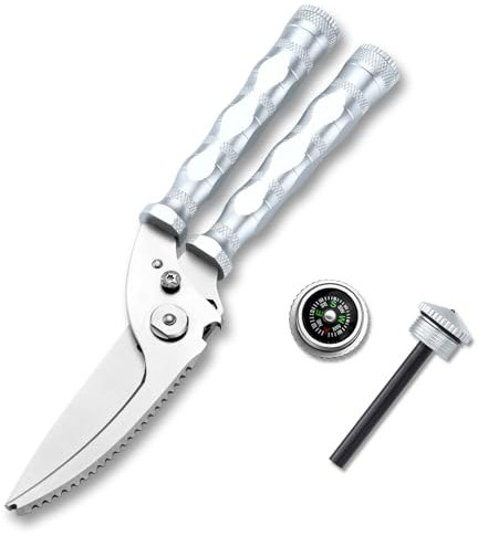 Bestdin 3 en 1 tijeras para aves, tijeras de cocina de acero inoxidable desmontables, tijeras multiusos para el hogar con cuchillo/escamador para aves, pescado, carne