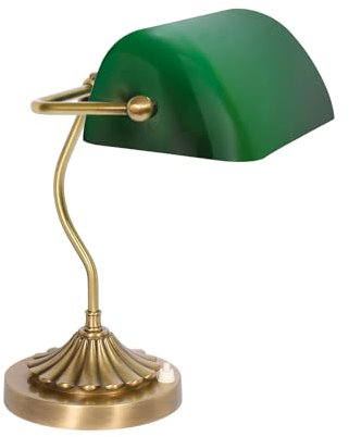 Licht-Erlebnisse Bankerlampe Messing Glas H: 30 cm schwenkbar in Bronze hell Grün E14 Jugendstil Tischleuchte Schreibtischlampe Büro Arbeitszimmer