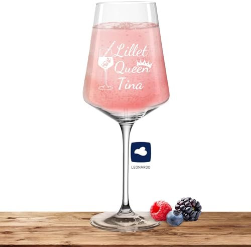 Leonardo Lilletglas PUCCINI 560ml Lillet Queen mit Namen oder Wunschtext graviert - personalisiertes Premium Lilletglas als Geschenkidee für Männer und Frauen