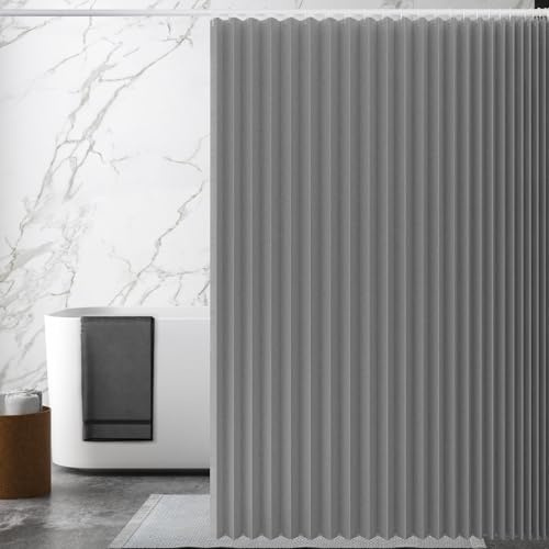 Momooda Faltbarer Wasserdichter Duschvorhang Anti Schimmel aus Leinen mit Haken, Magnetischer Duschvorhang für Badezimmer, 210 g/m², Grau, 100x200cm