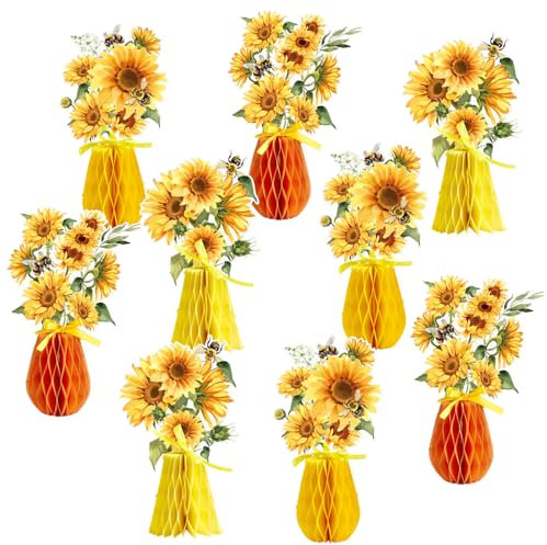 Easy Joy Sunflower Honeycomb Table Decorations Spring Summer Sunflower Centerpieces for Tables Flower Theme Table Decor for Birthday Wedding Baby Shower Garden Bee Party Supplies