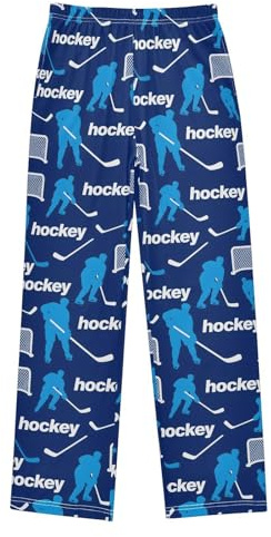 ALAZA Ice Hockey Cartoon Blue Pajama Pants Long Sleep Pant Pajama Bottoms Elastic Waist with Pockets 6-8 Years