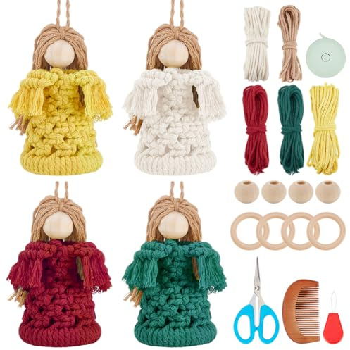 FREEBLOSS 4 Set Angel Macrame Kit for Beginners Boho Christmas Macrame Ornaments Angel Wings Kit with Instruction Handmade Wall Hanging for Home Party Decor