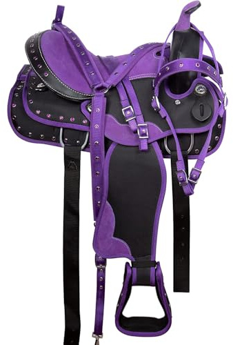 Western Horse Saddle Synthetic Pleasure Trail Barrel Racing Tack Set Purple 10 to 18 Seat 003 (13 Seat)