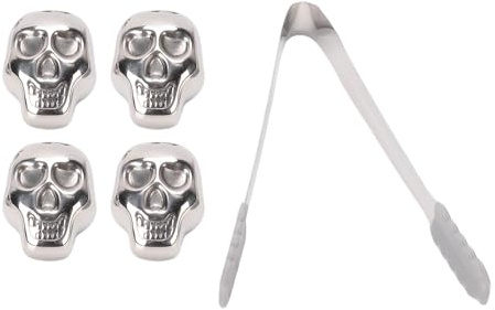 Sxhlseller Pierres de Refroidissement en Acier Inoxydable, Pierres à Whisky en Forme de Crâne Audacieux, 4 Pièces pour les Amateurs de Cocktails