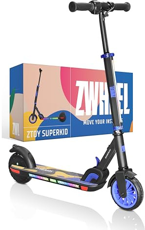 ZWHEEL ZTOY SUPERKID | Patinete Eléctrico para Niños & Niñas - Altura Ajustable - hasta 70kg - 150W, 10km Autonomía, 19km/h, Luces RGB, Doble Freno - Ruedas Antipinchazo (Azul)