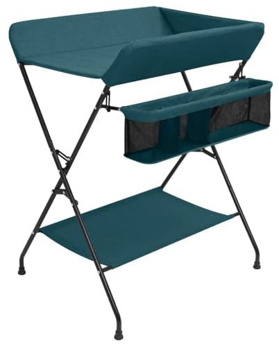 Xolmizyn Table à langer pliable avec étagère - Table à langer mobile pour bébé, commode à langer peu encombrante pour les déplacements et la maison, vert