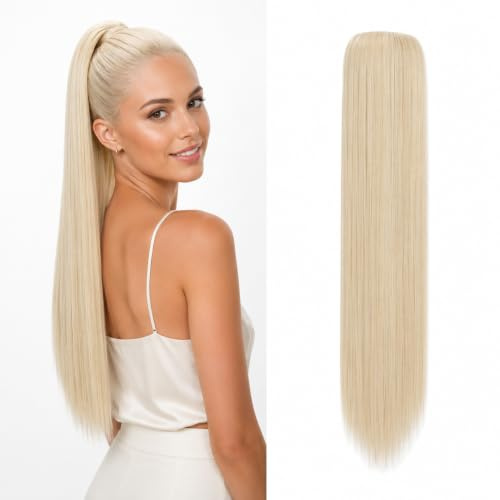 CAISHA 55cm Hårstycke Fläta Hästsvans Hårförlängning Rak Platinablond PH514