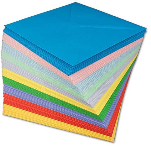 200 Briefumschlag farbig quadratisch - 100 g/m² Briefhüllen Ohne Fenster 15,5 x 15,5 cm - Nassklebung spitze Klappe - Umschlag Paket farbig zum basteln - Glüxx-Agent