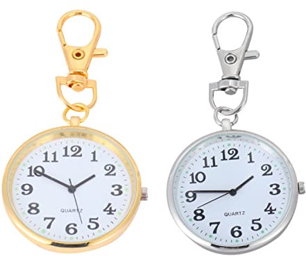 2 stücke Vintage taschenuhren mit großem zifferblatt Uhren brosche Quarz hängen Uhr Geschenk Uhr für Arzt ältere mit Haken (Gold Silber)