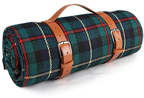 Ben & Bel Wasser-/Sand-/schmutzabweisende Picknickdecke mit PU-Griff, für den Außenbereich, dunkelgrün, quadratisch, 150 x 200 cm, XL