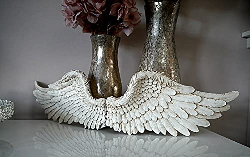 Garden Mile Angel Wings French Destressed Look, Vintage Classical Victorian Style Sculptures Ornament, Rustic White or Silver Decorative Wall or Table Sculptures (Small White)