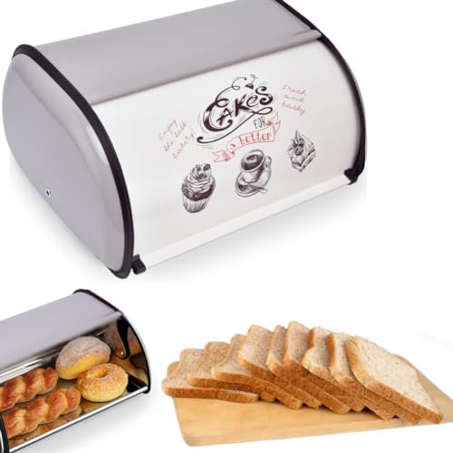 Pilipane Brotkasten Weiß Brotbox für Küchentheke Edelstahl Groß Brotkorb mit Deckel Aufbewahren und Frisch 34cm * 23cm * 14.5cm Brotaufbewahrung für Home