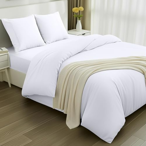 Utopia Bedding - Funda nordica 240x220cm, Sabana Bajera 160x200cm y Fundas Almohada 65x65cm - Funda edredon Cama 160- Juego de Cama de Microfibra cepillada Suave (Blanco)