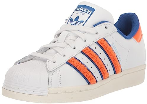 adidas Women's Superstar Sneaker, White/Orange/Team Royal Blue, 11 Narrow