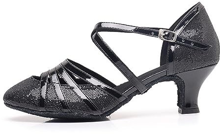 Rosefinch Damen Latein Salsa Tanzschuhe Geschlossene Zehe Mode Tango Cha-Cha Ballroom Performence Tanzen Schuhe Schwarz 5cm Absatz 41 EU