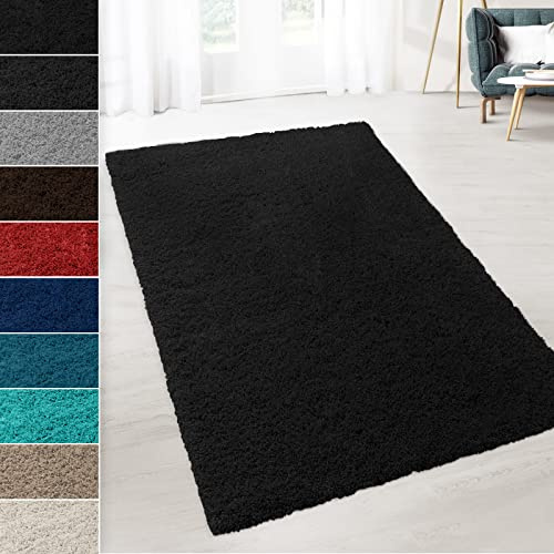 Shaggy-Teppich Prestige | Erhältlich in vielen Farben & Größen | Strapazierfähig und pflegeleicht | Flauschiger Hochflor-Teppich der Extraklasse (Schwarz, 80 x 150 cm)