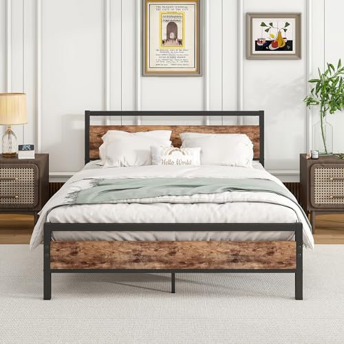 HOJINLINERO Bettgestell 140x200,Doppelbett Bettrahmen Metallbett 140x200 mit lattenrost aus Metall & Holz Kopfteil,Einfacher Aufbau Gästebett Jugendbett, für Schlafzimmer Gästezimmer,Bed Frame Schwarz