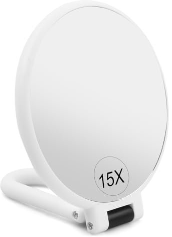 Wisebom Miroir Grossissant 1X/15X Double Face Miroir de Poche Pliable, Miroir Compact Portable pour Voyages et Maison (Blanc)