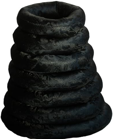 AJIEYMXP Singing Bowl Cushion Silk Brocade Ring Cushion Pillow 7 Set，Used for Crystal/Tibetan Singing Bowls ，Singing Bowls Cushion,O-Ring Set，Buddhist Sound Bowl Pad (Color : Black, Size : 6-12)