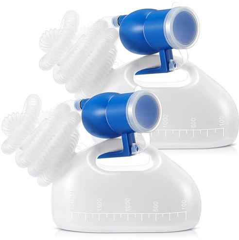 Threlaco Portable Urinals for Men, 2000ml Urinal Bottles, Spill Proof Male Portable Pee Bottle, Reusable Thicken Men's Potty, 59 Long Tube with Lid for Camping Car Travel Bed Emergency Device