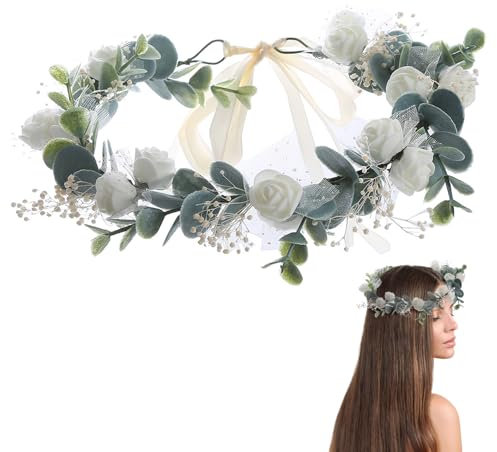 Onperpoe Blumenkranz Haare Haarschmuck Hochzeit Haarkranz Blumen Braut Haarschmuck Blumenkranz Haare Kinder Haarschmuck Mädchen Haarreif Damen Greenery Kopfschmuck für Hochzeit Party Festival