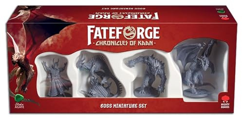 Mighty Boards: Fateforge Chronicles of Kaan: Boss Miniatures Set - 4 Unpainted Figures, Board Game Upgrade, Expansion Accessories, Co-Op Adventure