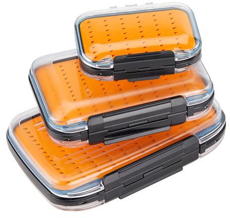 Angelkoffer leer 3 Stück Angelzubehör Köderbox Angelbox Spoon Box transparenter Angelkasten mit Griff Kunststoff Angel Zubehör für Fliegenfischen Fliegen Kunstköder, Größen A+B+C, Orange
