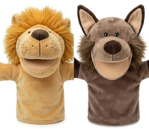 LOMTRATS Marionnettes à Main Mobiles à Bouche Ouverte pour Enfants, Loup, Lion, etc., parfaites pour raconter des Histoires, l'enseignement, l'école Maternelle, Les Cadeaux d'anniversaire
