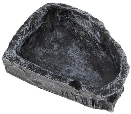 CAPASTEC Reptilien-Futternapf, Harz, Eidechse, Reptilien-Futternapf, Wassernapf, Terrarium-Futternapf, Zubehör für Eidechsen, Schildkröten, Schlangen, Gecko, Schwarz, 12 x 9,5 x 2,5 cm