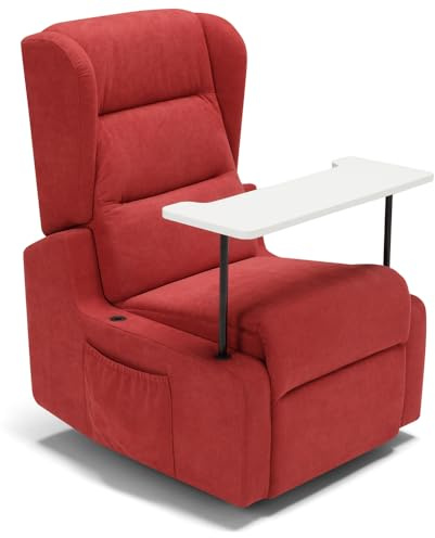 REDÒKASA Poltrona relax elettrica Bilbao per anziani, 2 motori, 2 o 4 ruote, reclinazione e alzapersona, kit optional batteria, braccioli estrabili e tavolino opzionale (4 Ruote + Tavolino, Rosso)