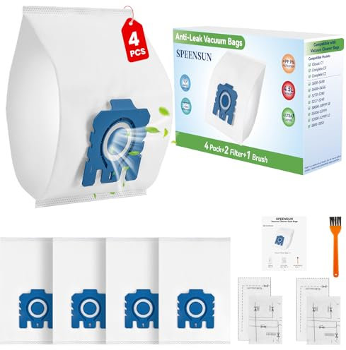 4 Pack GN 3D Dust Bags Replacement for Miele Hoover Bags-Fits Classic C1 Complete C2 Complete C3 S2 S5 S8 S400 Series Vacuum Cleaners with 2 Motor & 2 Exhaust Filters+1 brush