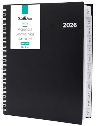 WallDeca Agenda Journalier 2026, Planner 2026 Scolaire et Familial, Semainier et Planificateur Hebdomadaire Mensuel, Agenda Professionnel à Spirale pour Fille et L’Étudiant (20 x 15 cm, Français)