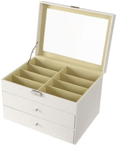 Caja de almacenamiento para gafas de sol, caja grande para guardar 24 gafas, estuche con cerradura y llave, gafas de sol, presentación, estuche para gafas de sol, almacenamiento de gafas (blanco)