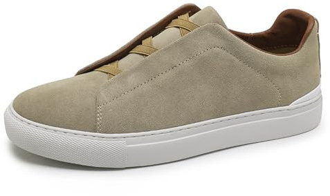 Scarpe casual da uomo in vera pelle alla moda, scarpe da ginnastica basse leggere e comode scarpe da passeggio per gli uomini, sabbia, 39 2/3 EU