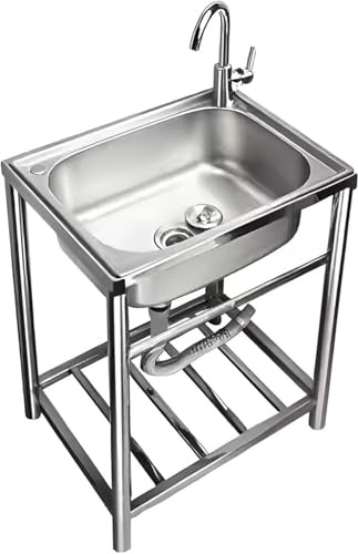 Lavello autoportante in acciaio inox con rubinetto caldo/freddo, vasca singola per garage e lavanderia, design salvaspazio (51 x 41 x 80 cm)