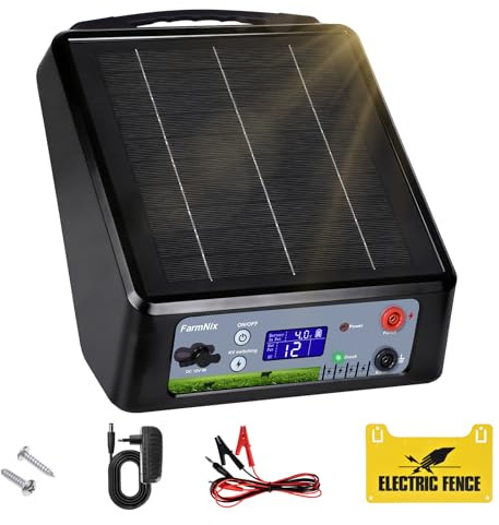 FarmNix 32KM Clôture Électrique Solaire, 0.3-2 Joules, 6KV-12KV Réglable