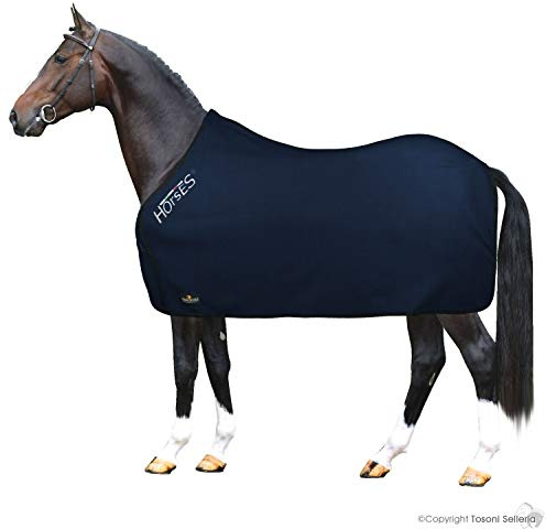 Horses, Coperta per Cavallo in Pile, Modello Basic, Morbida e Comoda, ideale per Trasporto e Dopo Lavoro, Blu 145 cm