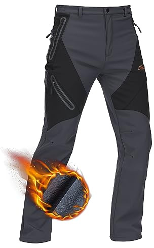 TACVASEN Men's Snow Pants Work Winter Ski Waterproof Softshell Ice Fishing Pants Fleece Lined Windproof Snowboard