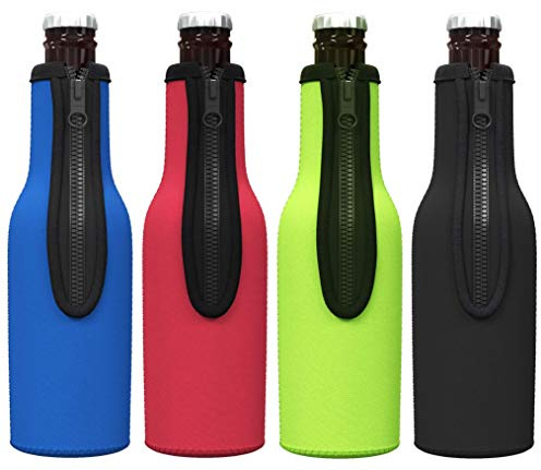TahoeBay Beer Bottle Insulator Sleeves (Multicolor) Neoprene Coolers with Zipper for 12oz Longneck Bottles (Multicolor (4-Pack))