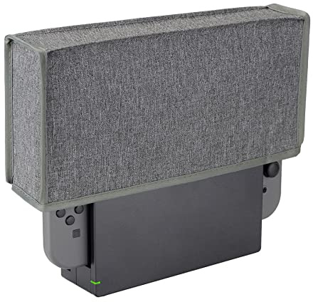 PlayVital Cover Antipolvere per Nintendo Switch/OLED,Copertura Nylon Coperchio Protettivo Impermeabile Antigraffio per Nintendo Switch Charging Dock-Grigio