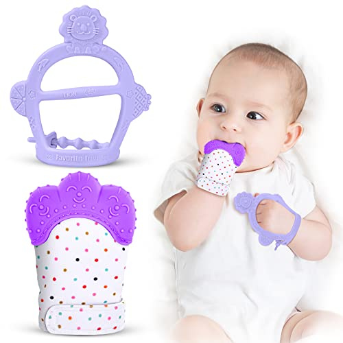 Vicloon Manoplas y Pulseras para Bebés, 2PCS Mordedor para Bebés sin BPA, Guantes para la Dentición para Bebés Guantes Protectores de Bebé