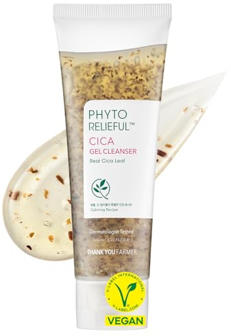 THANKYOU FARMER Phyto Relieful Cica Gel Cleanser 120ml - Real Cica Leaf, Vegan, Anti-Acne, pH-Balancing, Centella Asiatica for Oily and combination Skin, Korean Face Cleanser